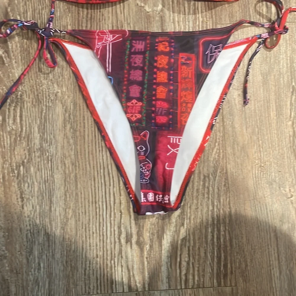 Neon Asian Streetwear Print String Bikini